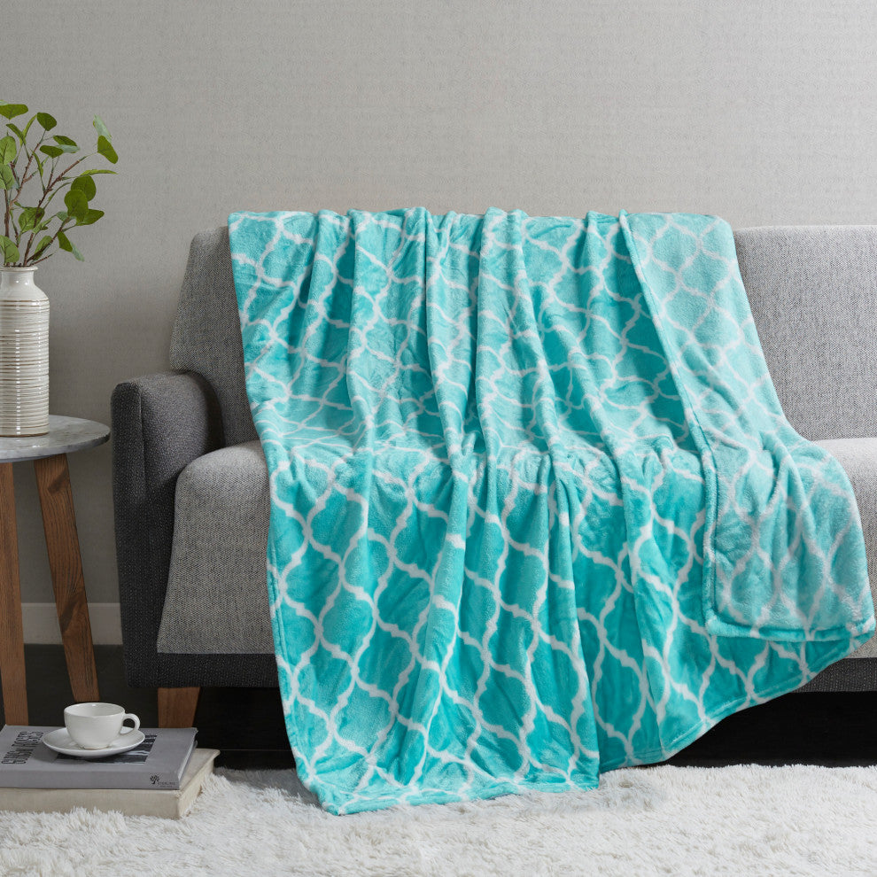 Madison Park Print Microlight Brushed Throw, Aqua