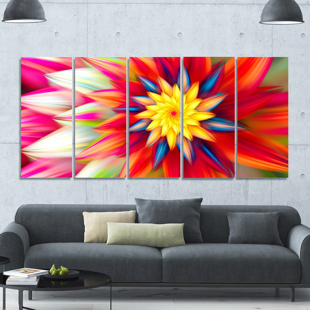 Amazing Dance of Red Petals, Floral Canvas Art Print, 60"x28", 5 Panels