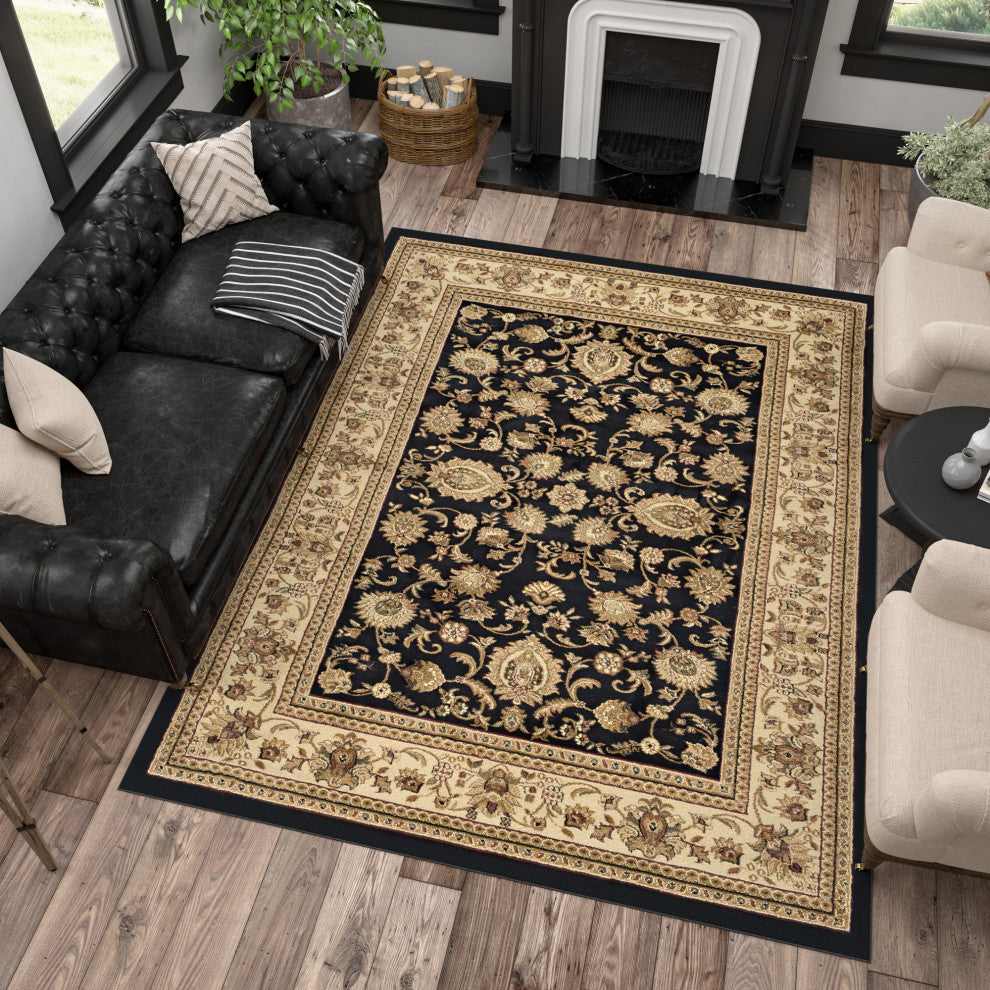 Gabrielle Traditional Oriental Black Rectangle Area Rug, 5'x7'