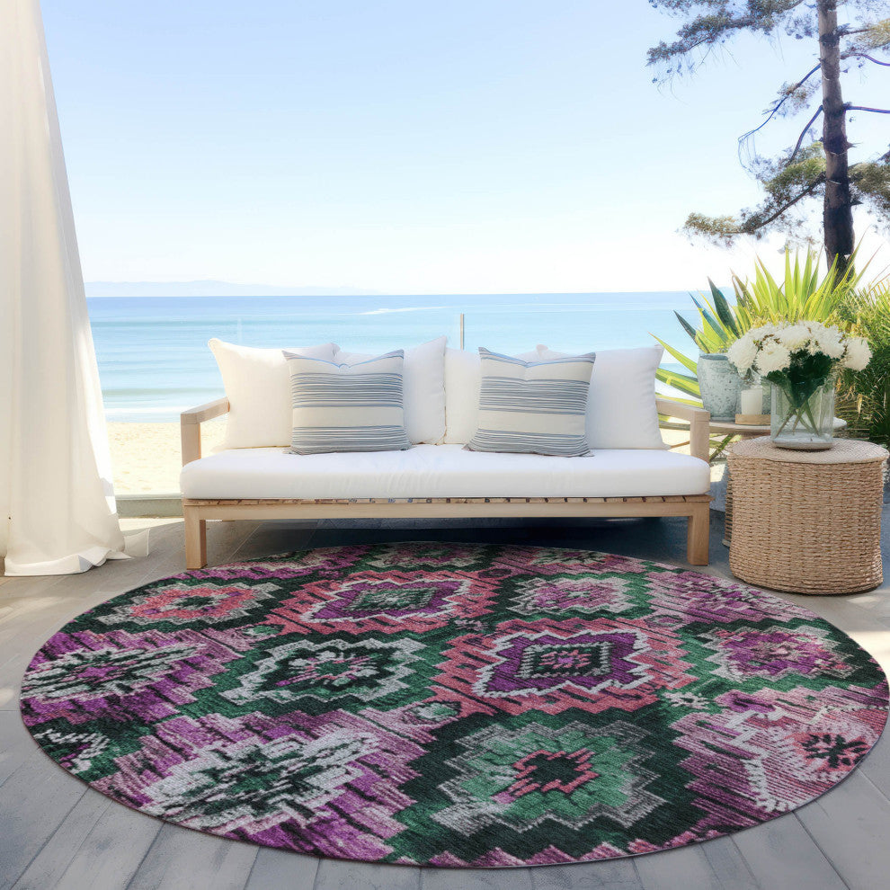 Machine Washable Indoor/Outdoor Chantille ACN1891 Blush 8' x 8' Round Rug