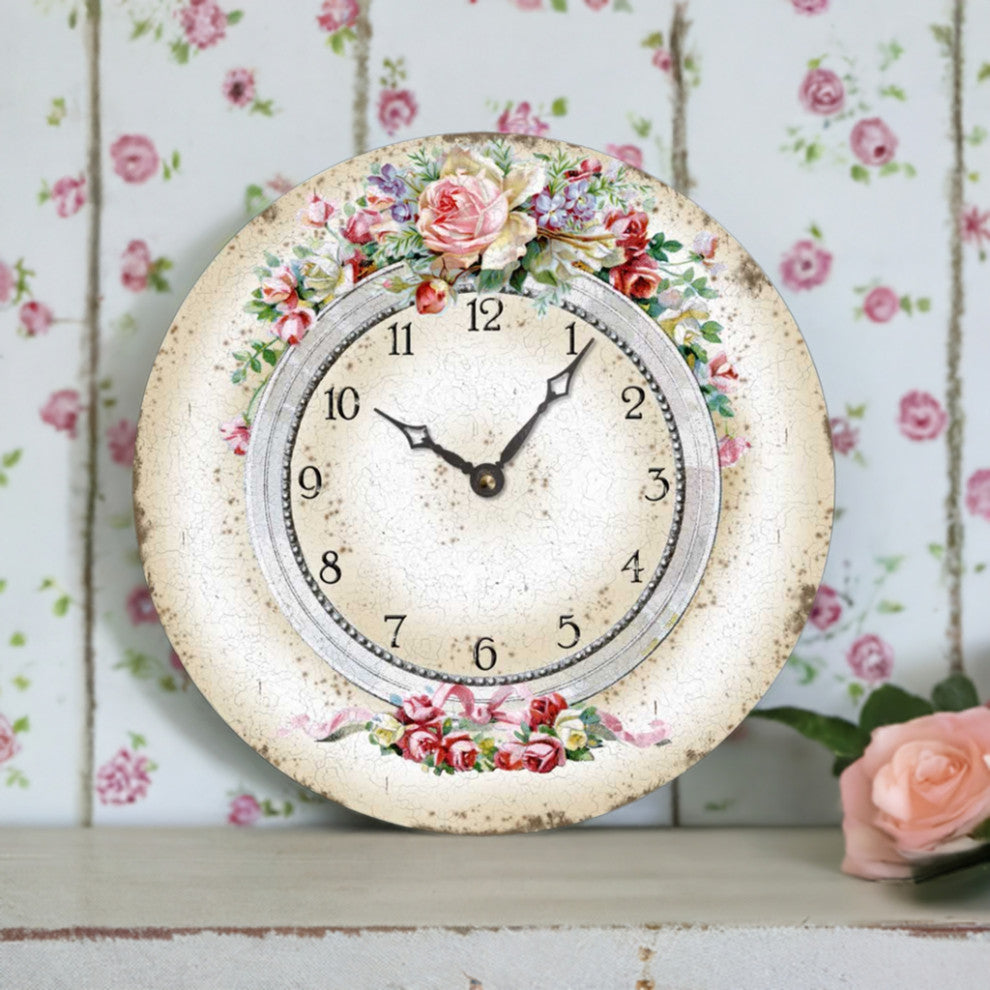 Classical Olde World Floral Wall Clock, 12 Inch Diameter