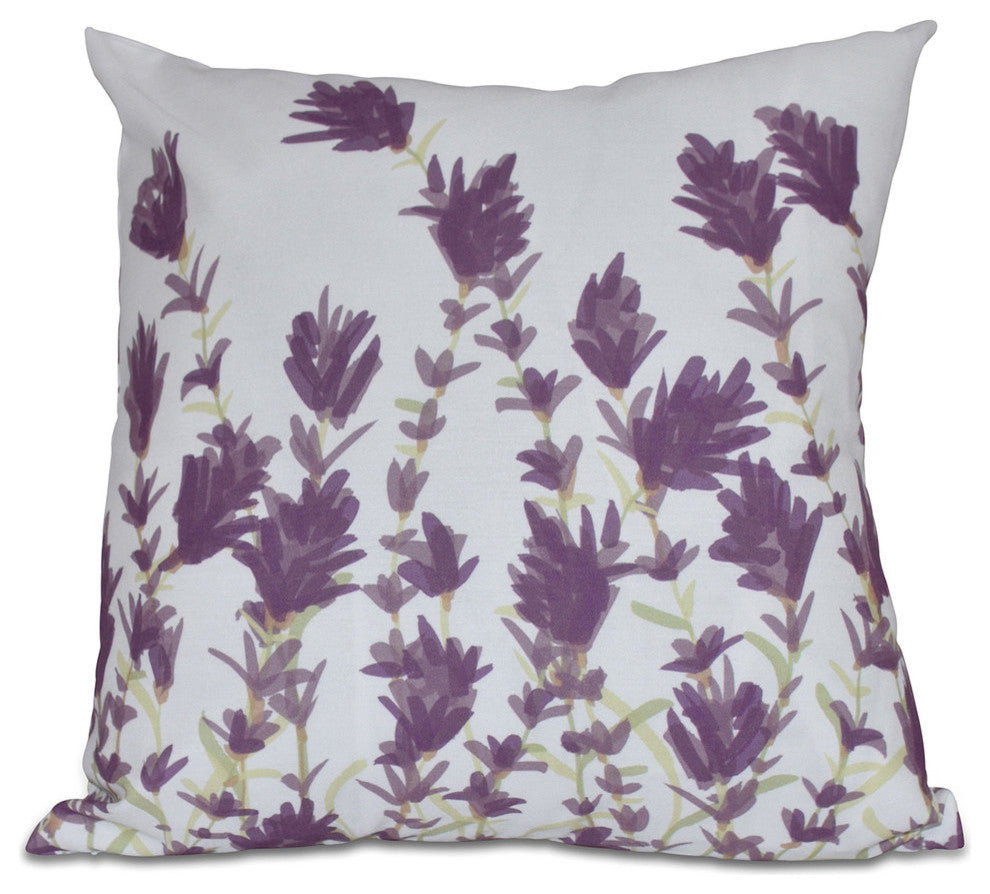Lavender, Floral Print Pillow, Purple, 16"x16"