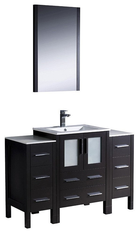 Torino 48" Espresso Modern Bathroom Vanity With 2 Side Cabinets, FFT1030BN