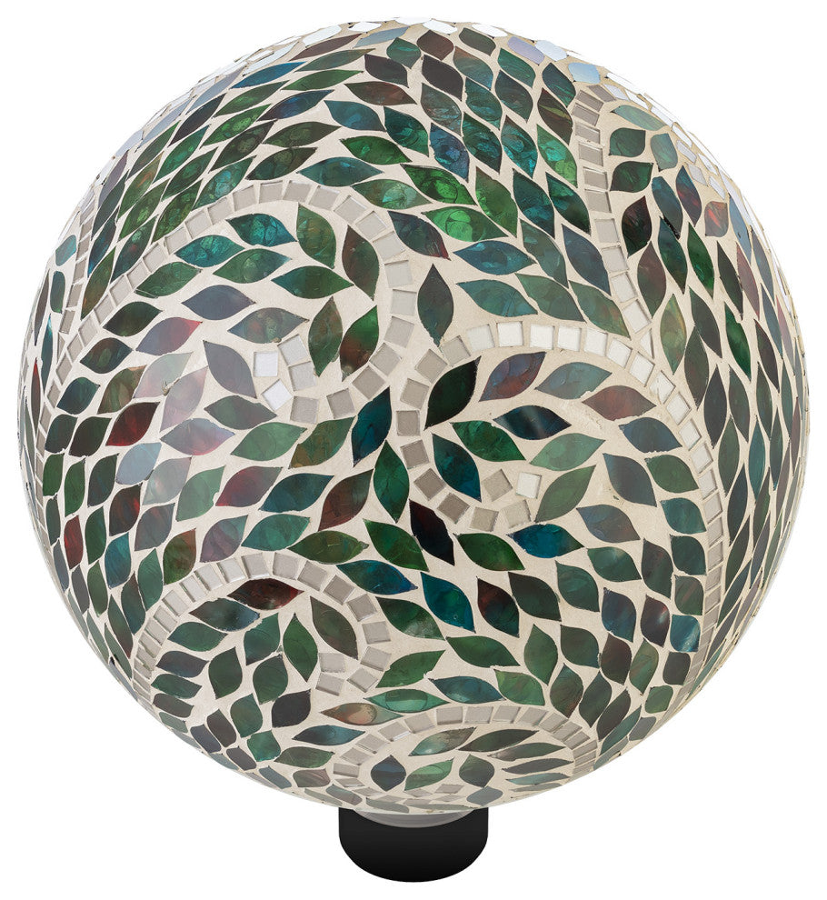 Alpine Multi Color Mosaic Gazing Globe With Leaf Pattern, 11"Tall