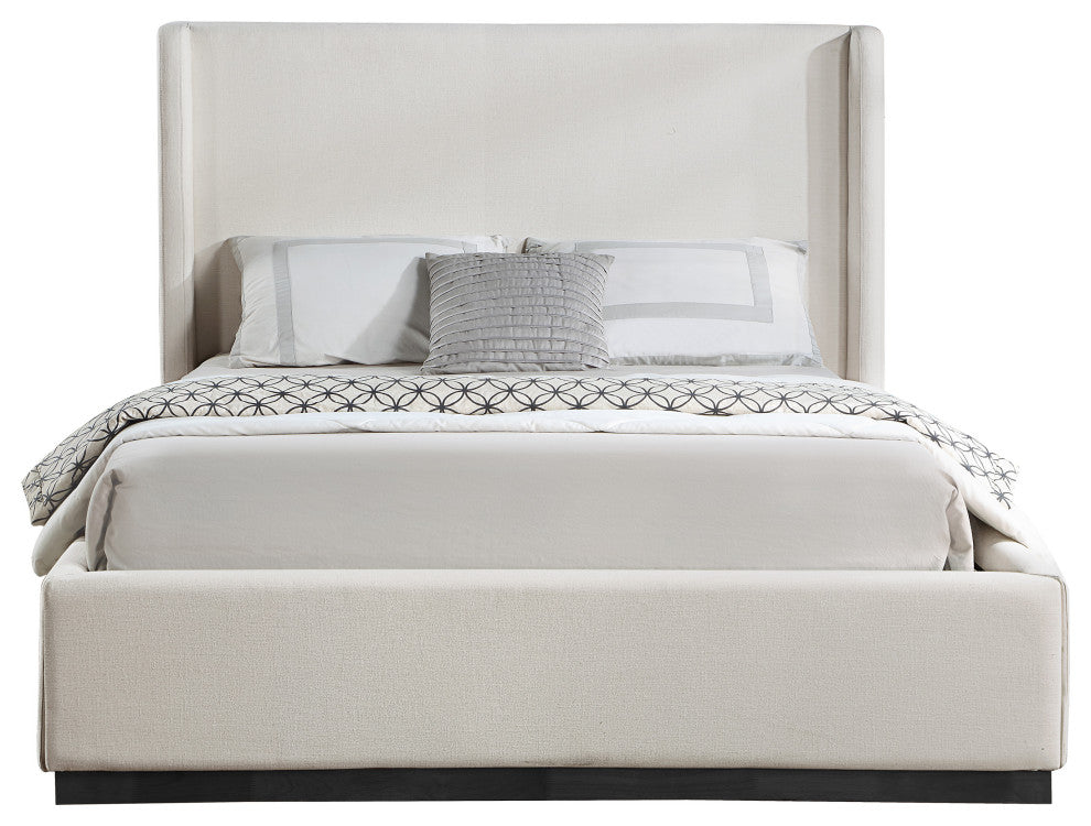 Flynn Linen Textured Fabric Full Bed, Beige, Queen