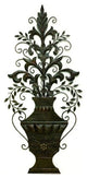 Fleur de Lis Floral Urn Metal Wall Plaque, 35" Green Brown Outdoor Art Deco