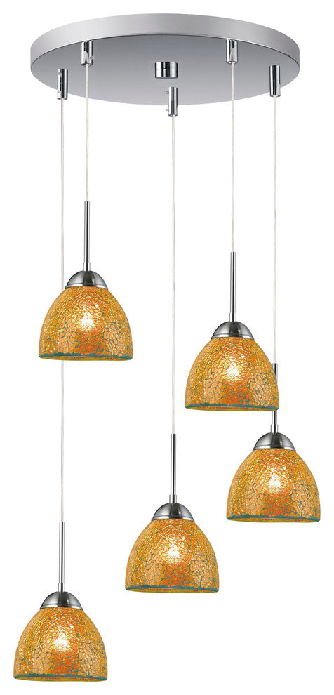 North Bay Pendants, Mosaic Amber Bell, Satin Nickel, 5L Cluster
