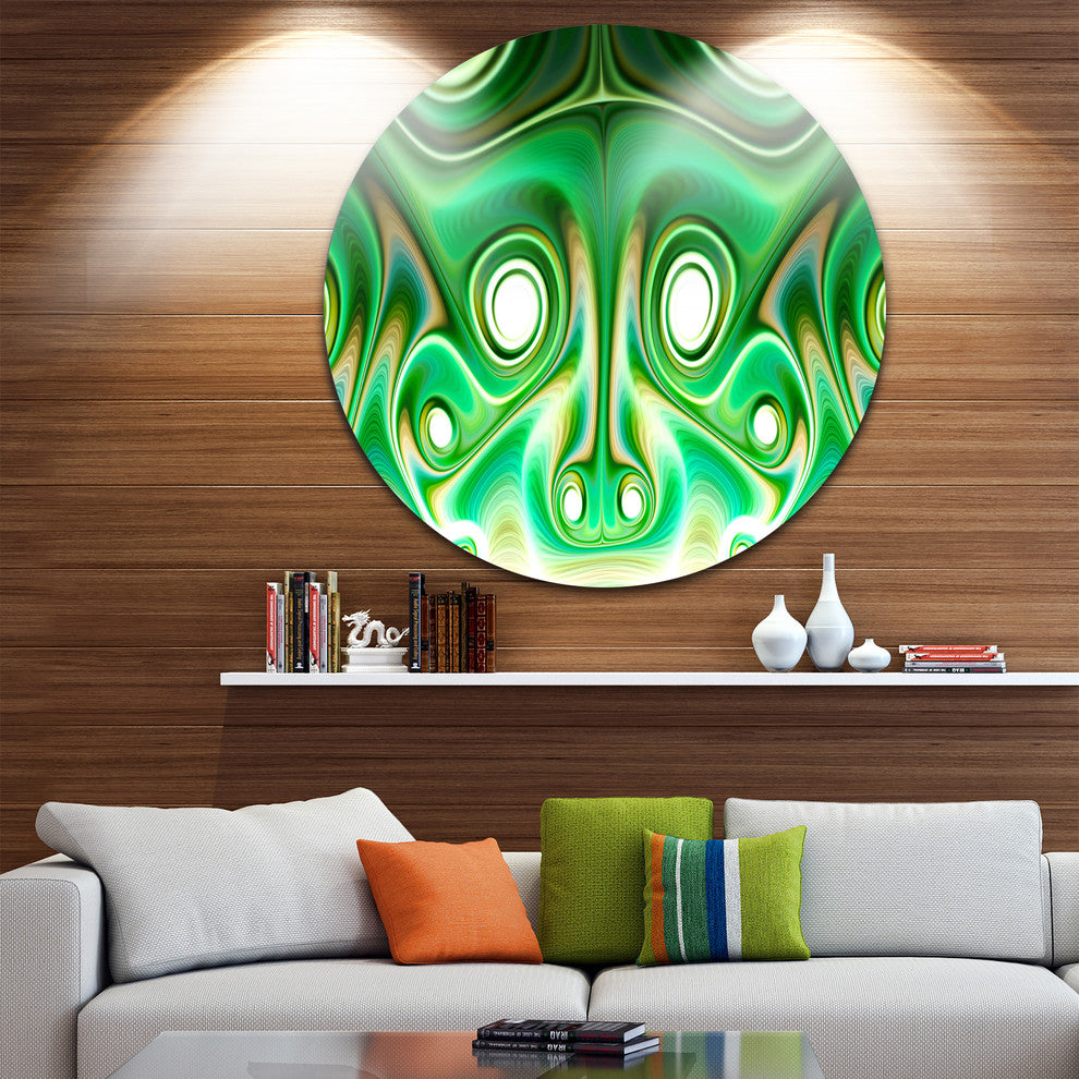 Vibrant Green Fractal Flower Design, Abstract Disc Metal Artwork, 36"