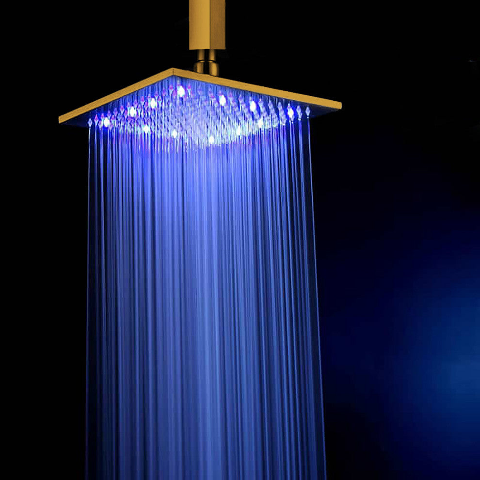 Fontana 16" Gold Plated Square Color Changing LED Rain Shower Head, Solid Brass