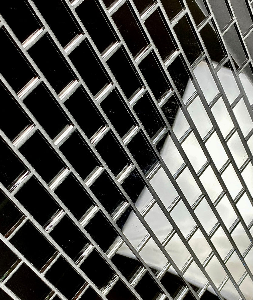 Mirror 1x2 Mesh Mounted Brick Glass Mosaic Tile,Silver, Set of 14 Shts