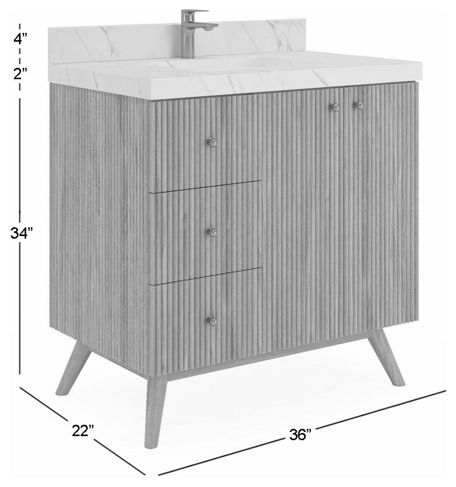Pasadena 36 Center Sink Bath Vanity in Light Natural Teak 2" Viola Brown