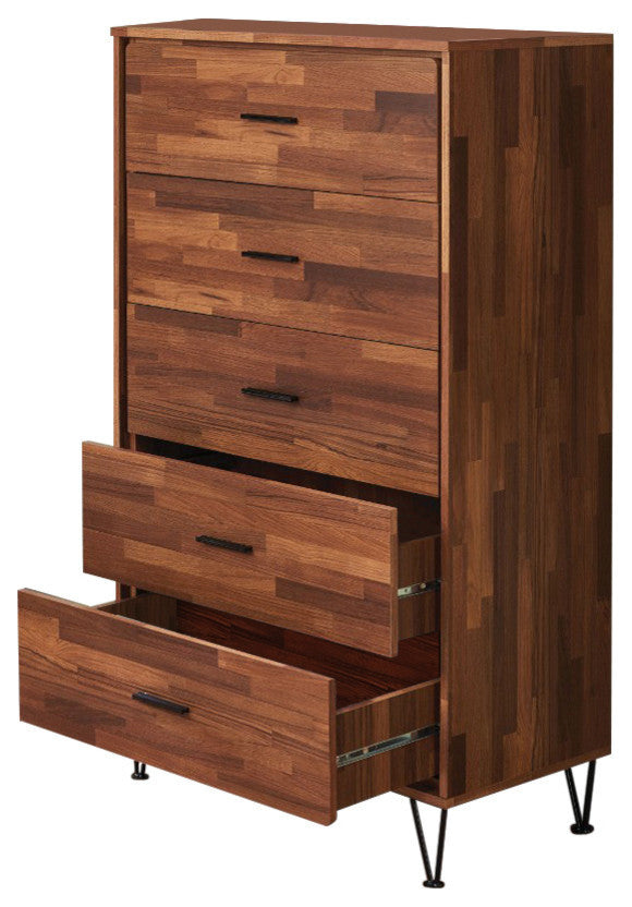 Benzaraa BM163643 Enchanting Wooden Chest With 5 Drawers, Walnut Brown