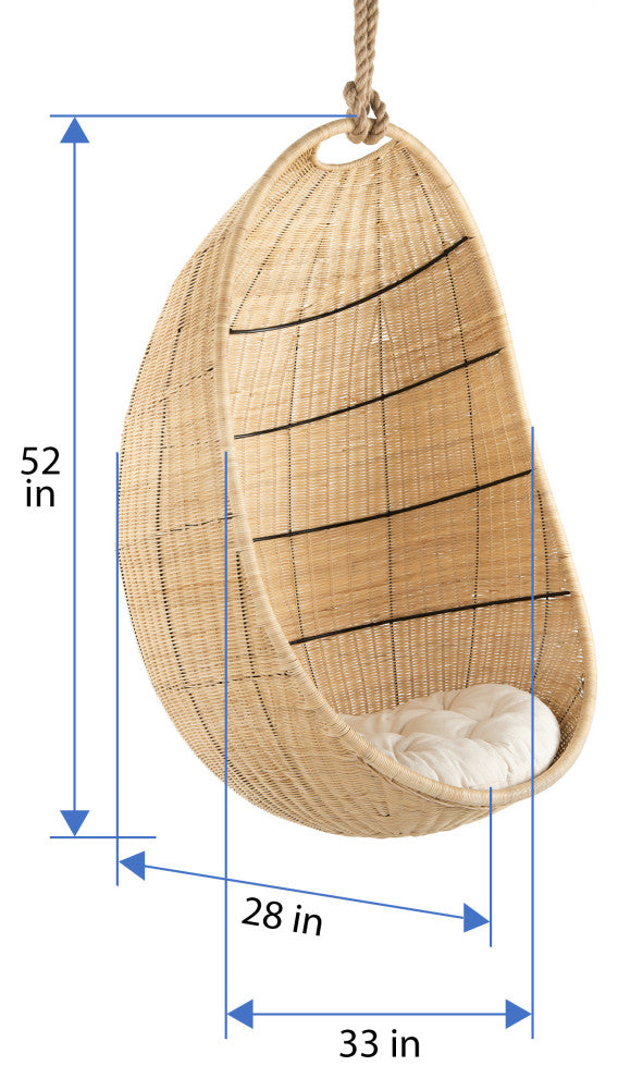 Cocoon Wicker Hanging Swing Chair With Seat Cushion, Natural