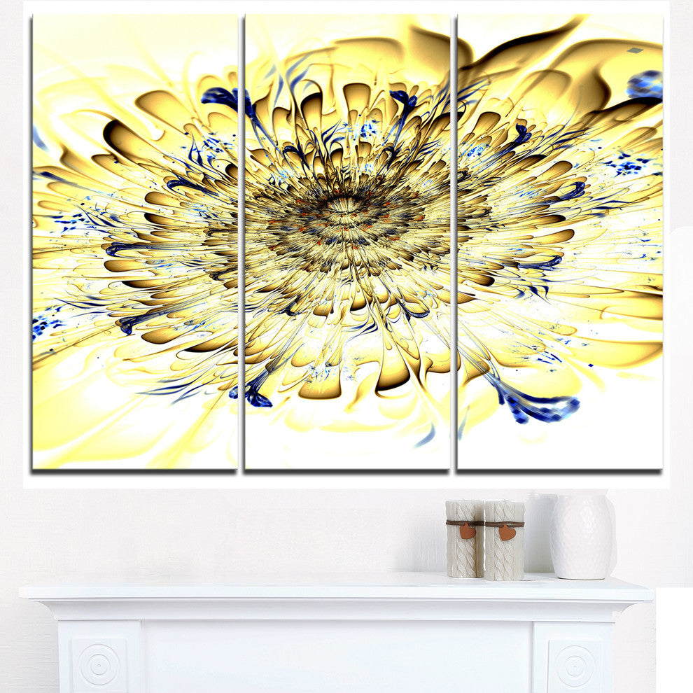 "Light Yellow Digital Fractal Flower" Metal Wall Art, 3 Panels, 36"x28"