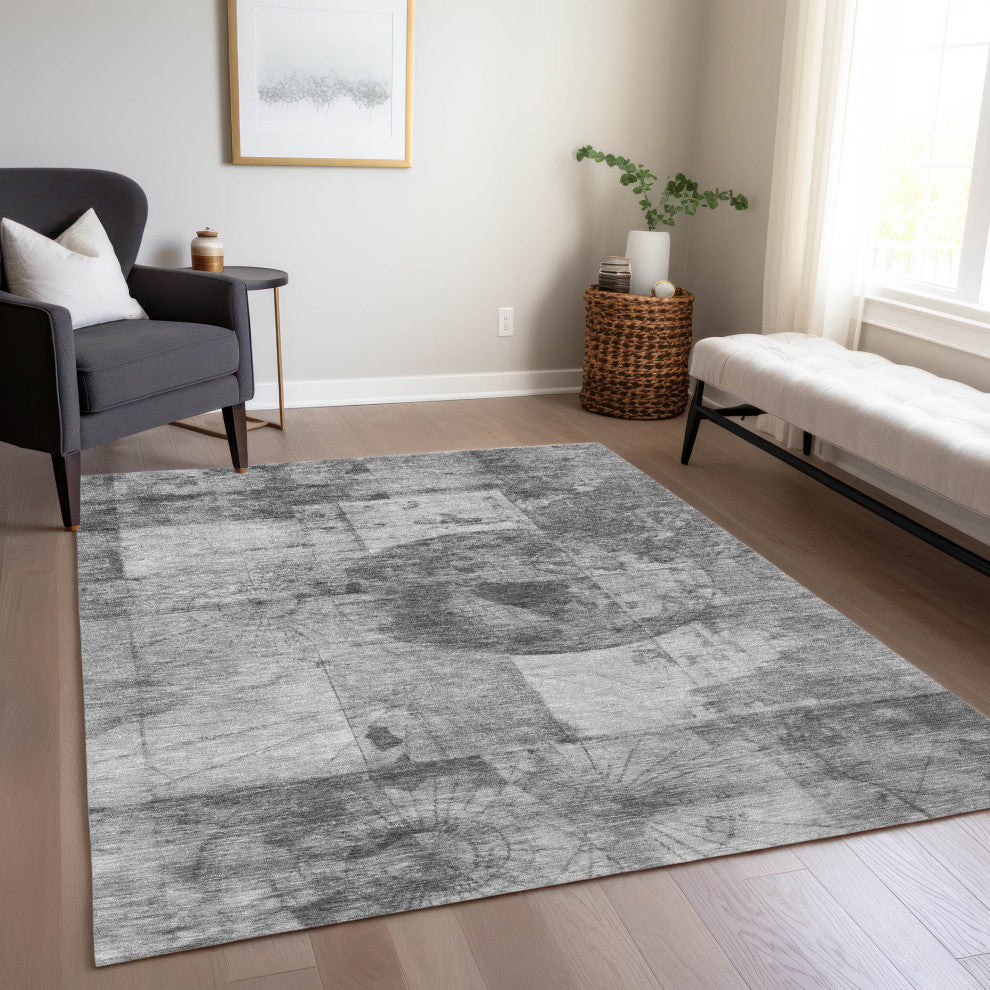 Machine Washable Indoor/Outdoor Chantille ACN1905 Gray 10' x 14' Rug