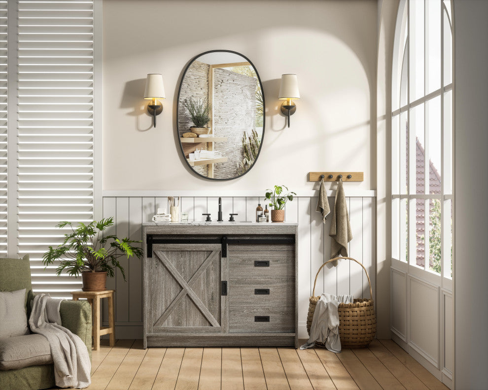 Home Living 42" Single Bathroom Vanity, Rustic Grey