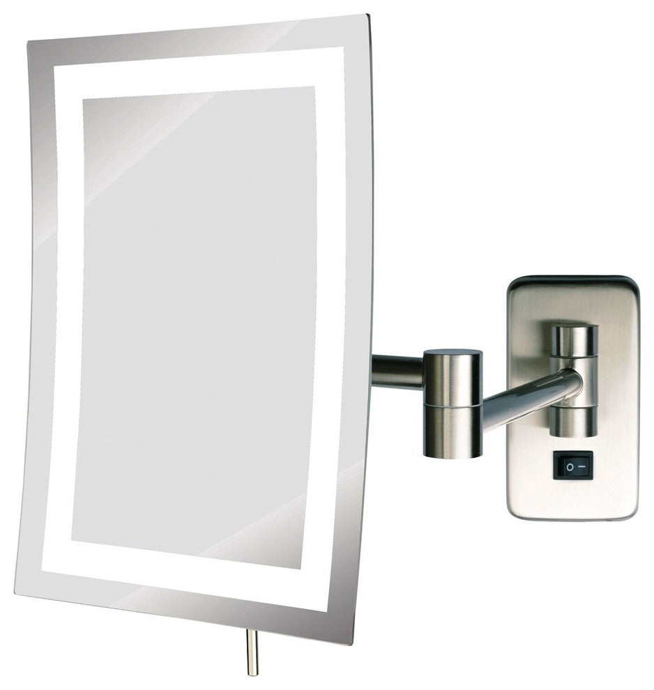 Modern Wall Mounted Rectangular Make-Up Mirror, Nickel