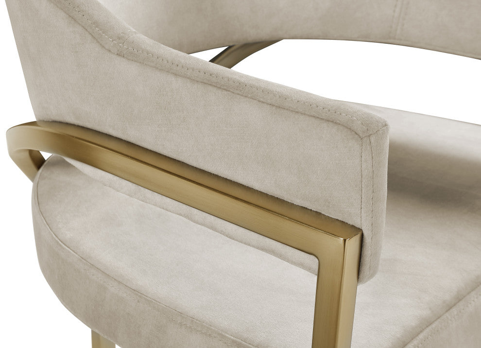 Madelyn Upholstered Dining Chair, Set of 2, Stone, Velvet, Gold Finish