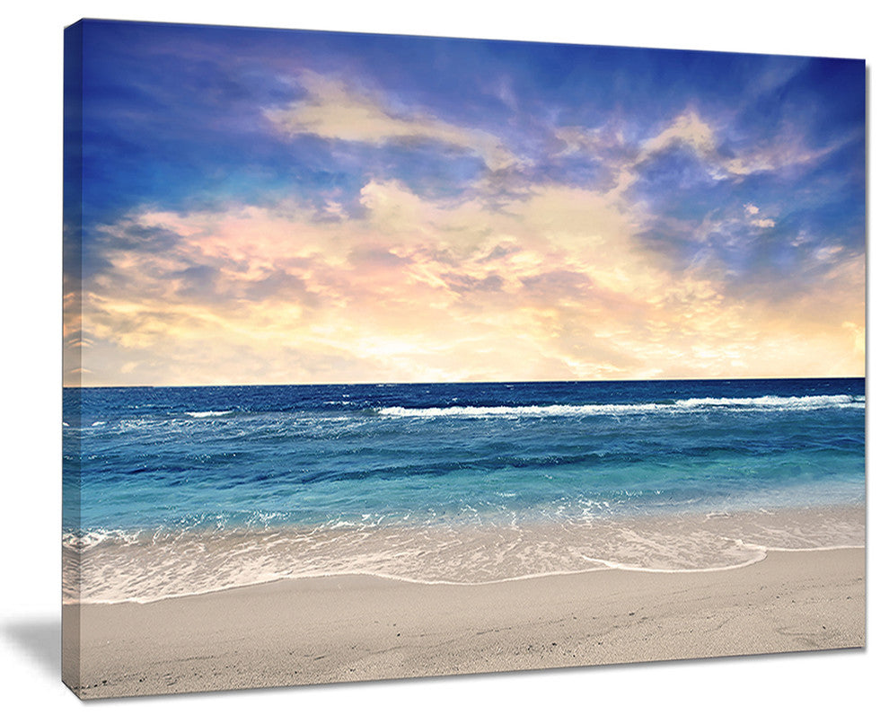 "Clear Blue Sky And Ocean At Sunset" Extra Large Seascape Art Canvas, 40"x30"