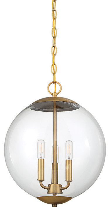 3-Light Pendant, Natural Brass