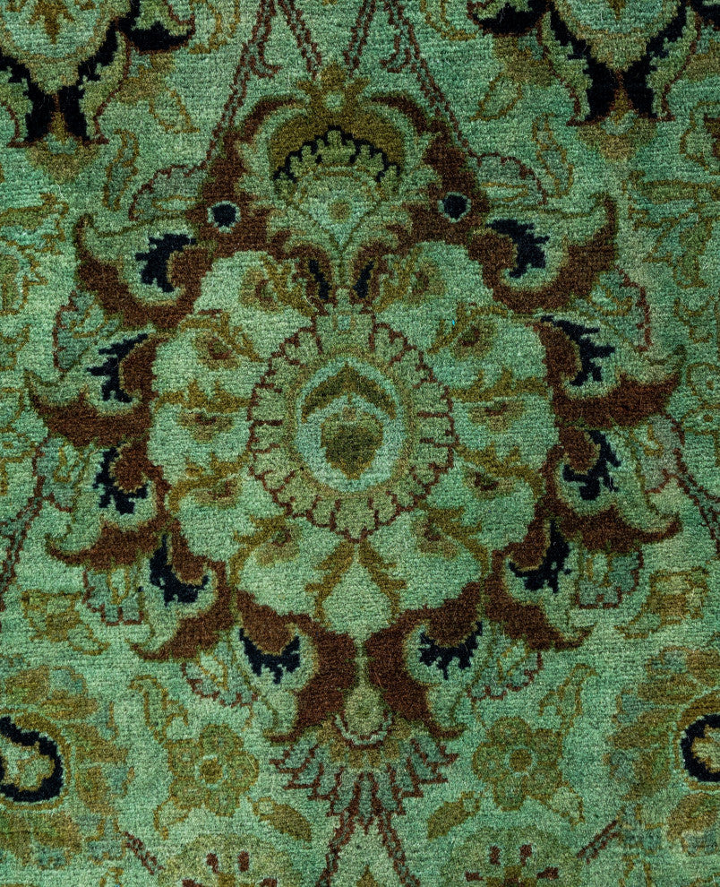 Overdyed One-of-a-Kind Hand-Knotted Area Rug Green, 8' 1" x 8' 1"