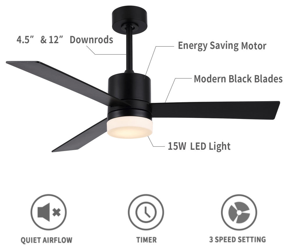 52" 3-Blade LED Ceiling Fan With Remote Control and Light Kit