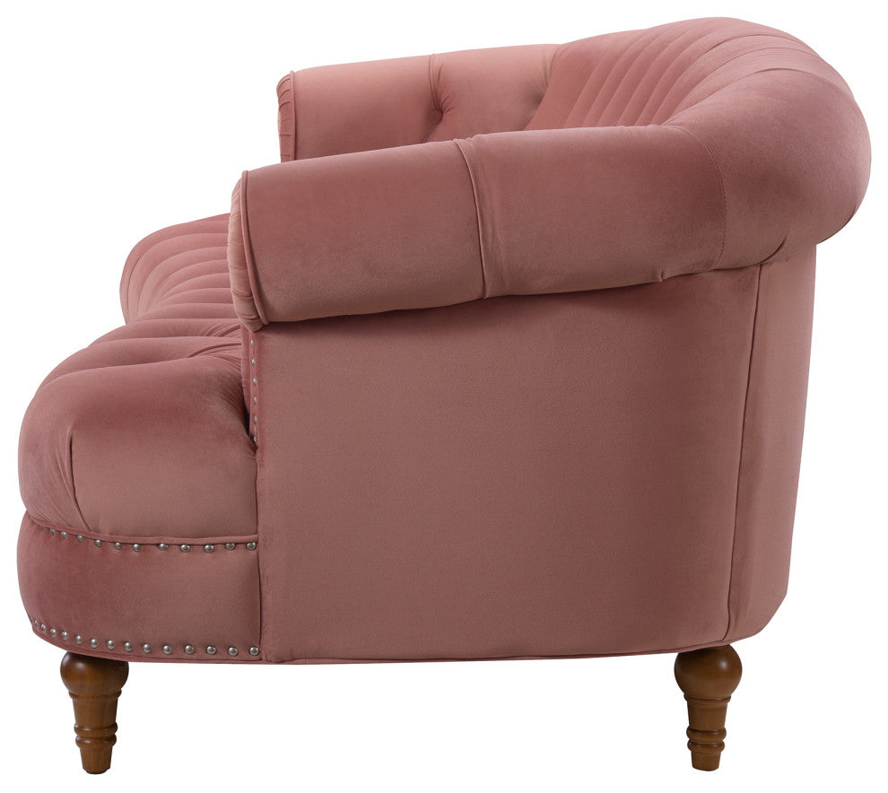 La Rosa Victorian Chesterfield Tufted Sofa, Dusty Pink Velvet