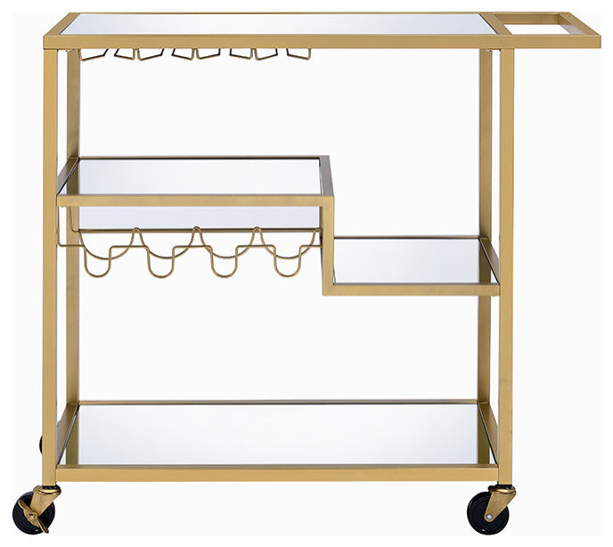 40" X 16" X 37" Gold And Clear Glass Serving Cart