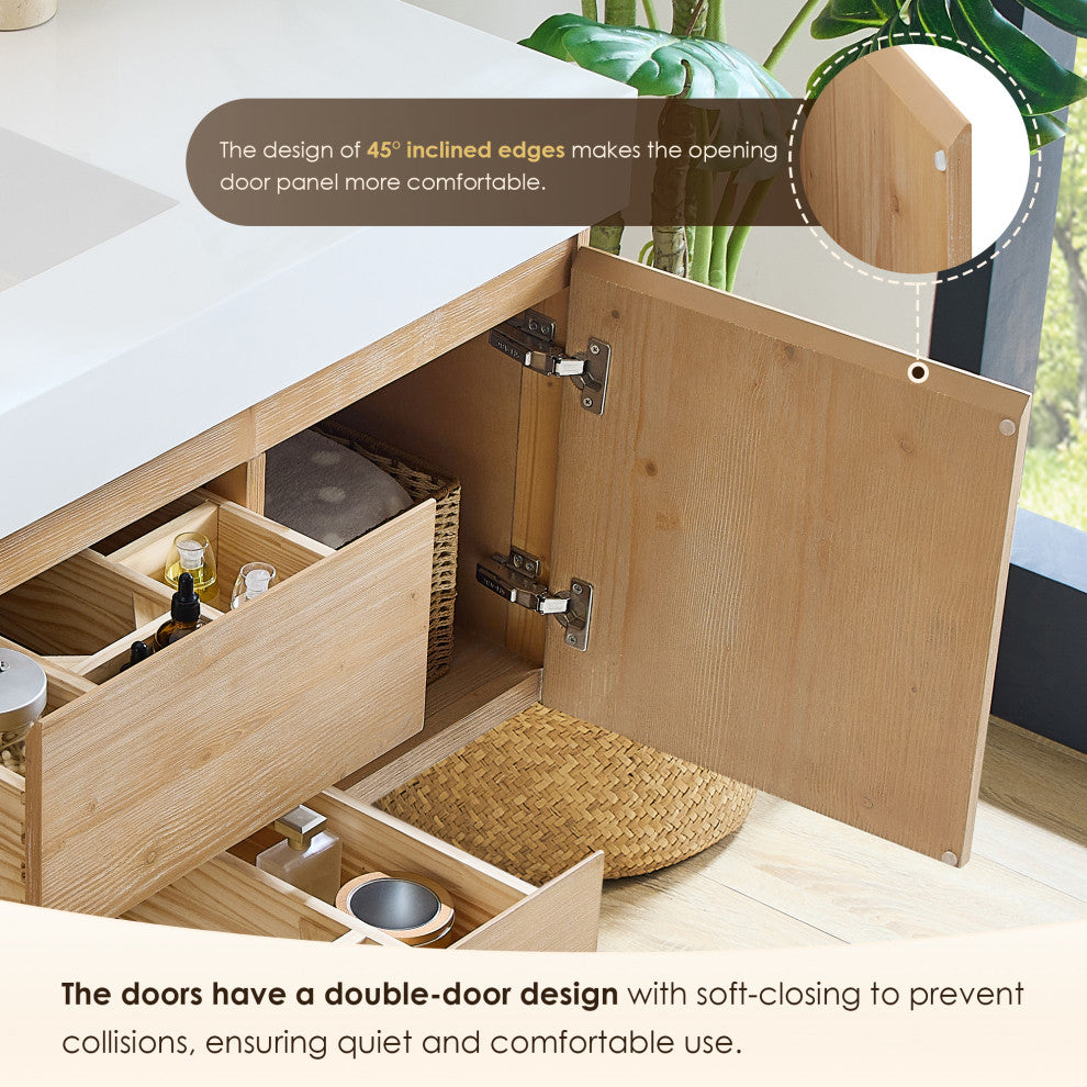 Siena Wall-mounted Single Bath Vanity, Light Brown, 48inch, No Mirror