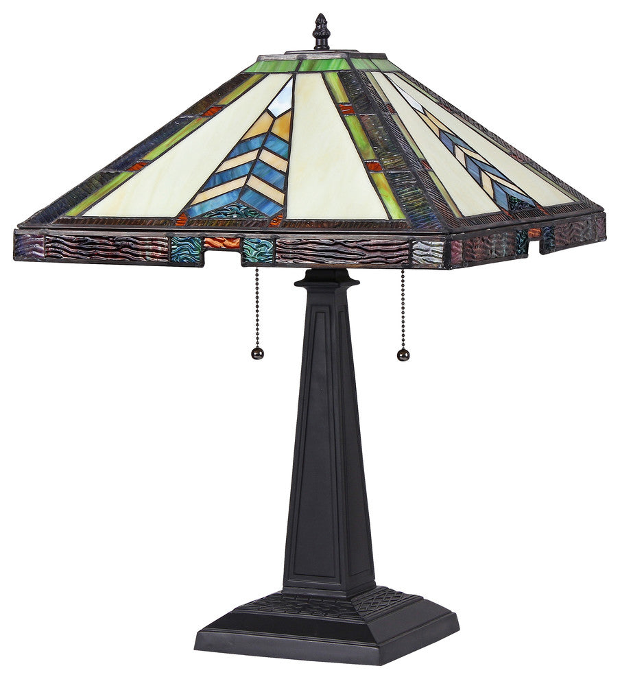 JAGGER Tiffany-style 2 Light Mission Table Lamp 16inches Shade