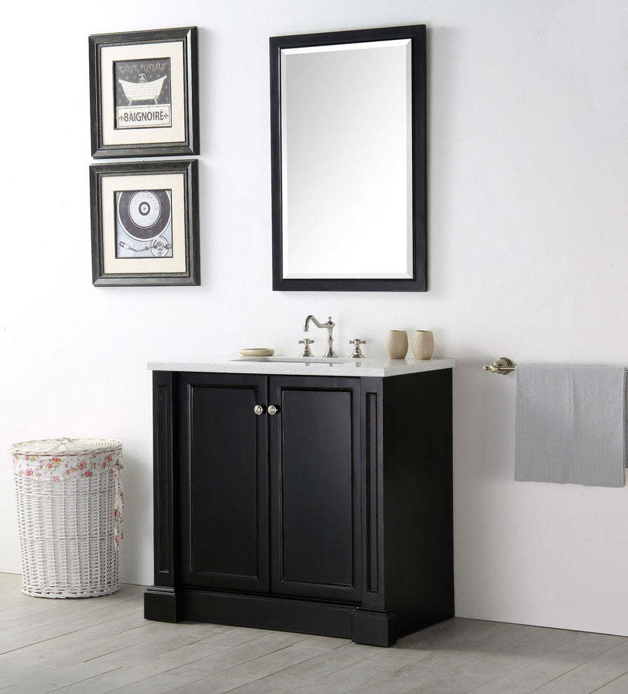 36" Wood Sink Vanity With Quartz Top-No Faucet