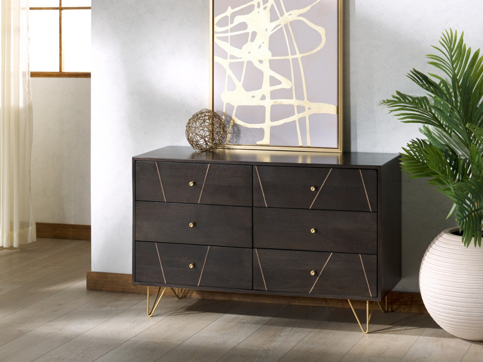 Safavieh Couture Marigold 6 Drawer Dresser, Black/Gold