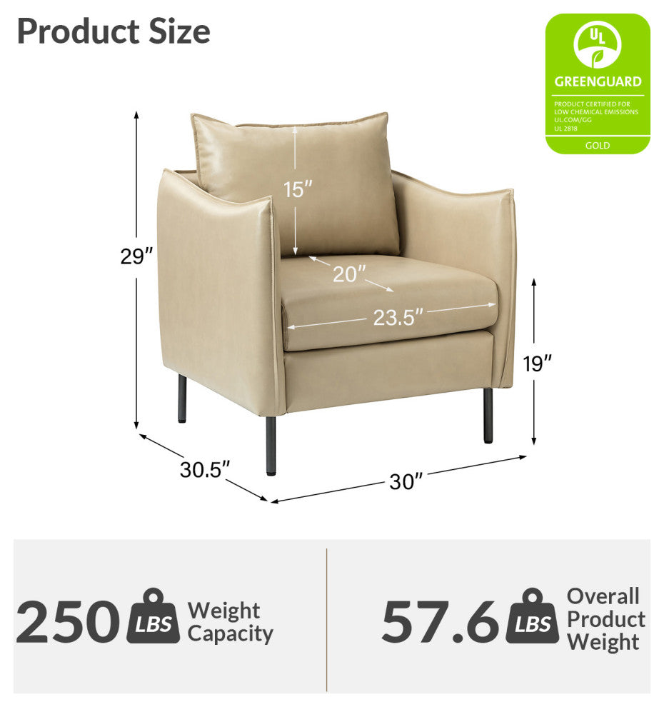 Traditional Leather Armchair With Metal Legs, Beige