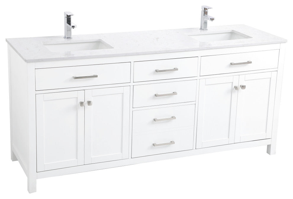 72" Double Bathroom Vanity, White