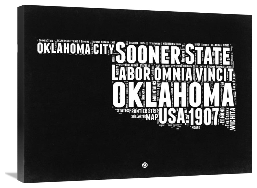 "Oklahoma Black and White Map" Fine Art Print
