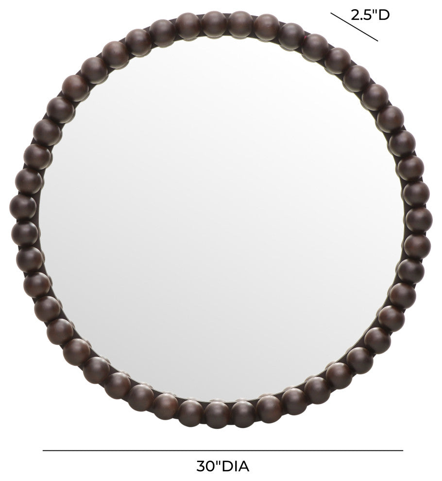 Baria Walnut Finish Round Wall Mirror