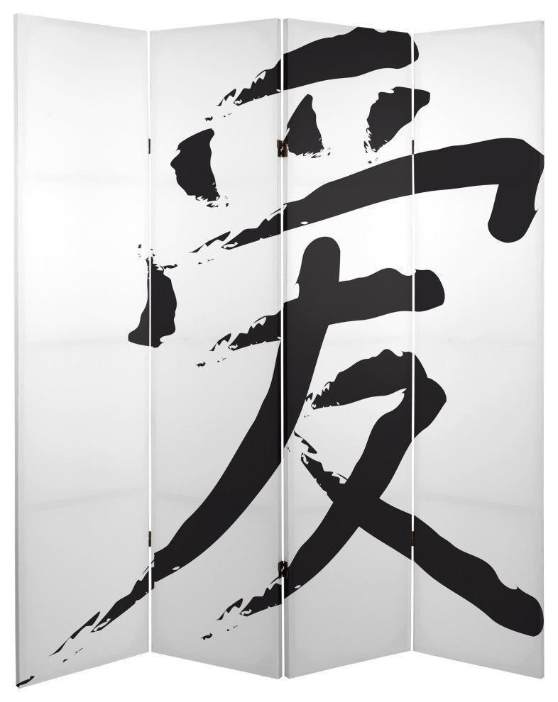 6' Tall Double Sided Cherry Blossoms and Love Canvas Room Divider 4 Panel