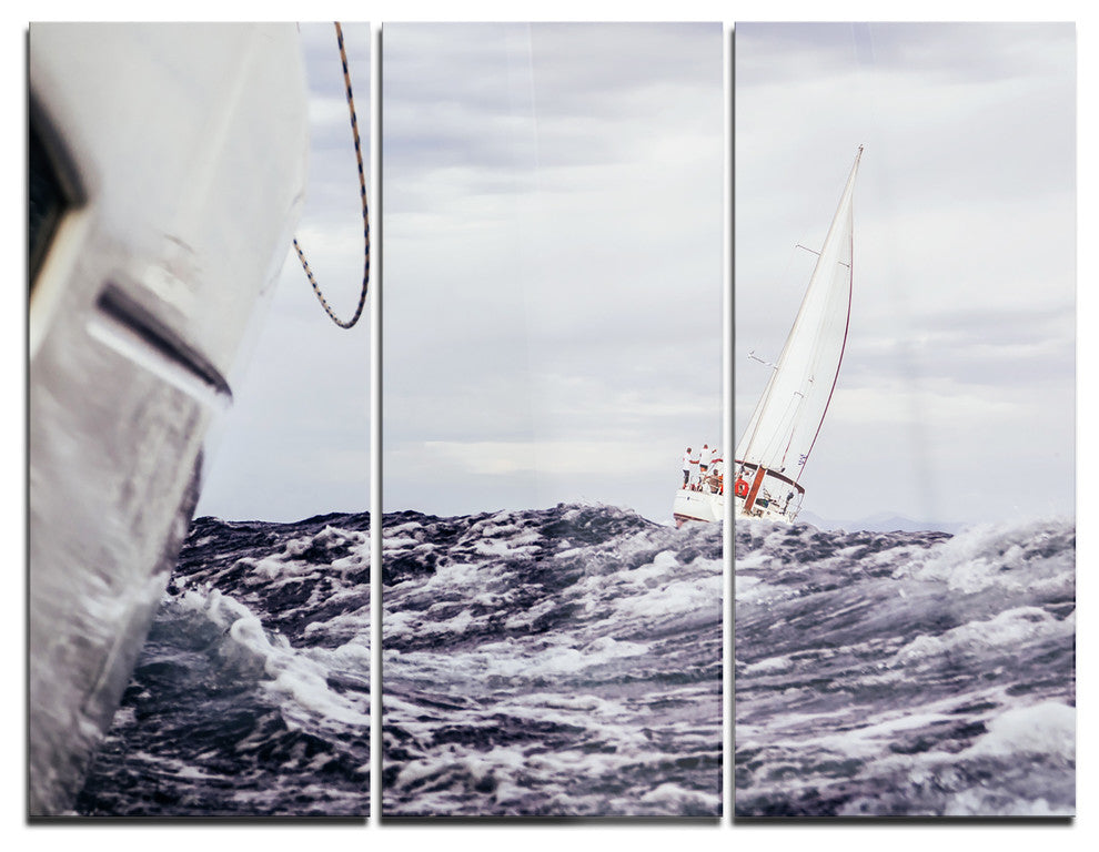 "Storm While Sailing" Painting Metal Wall Art, 3 Panels, 36"x28"