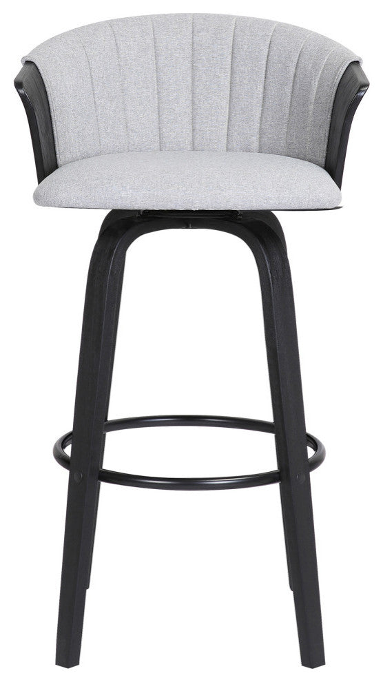 Diana Swivel Black Wood Counter Stool, Light Gray Fabric