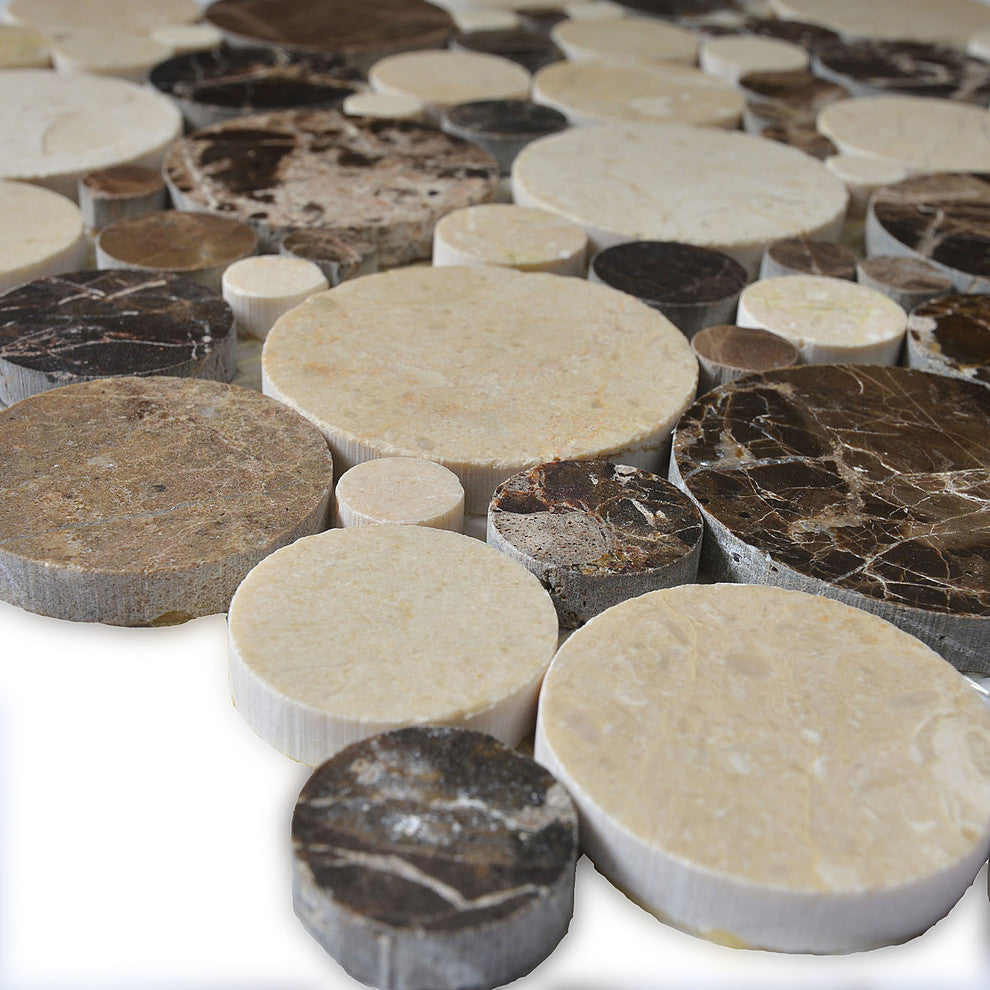11"x11" Emperador Dark, Mixed Rounds, Polished, Set of 50
