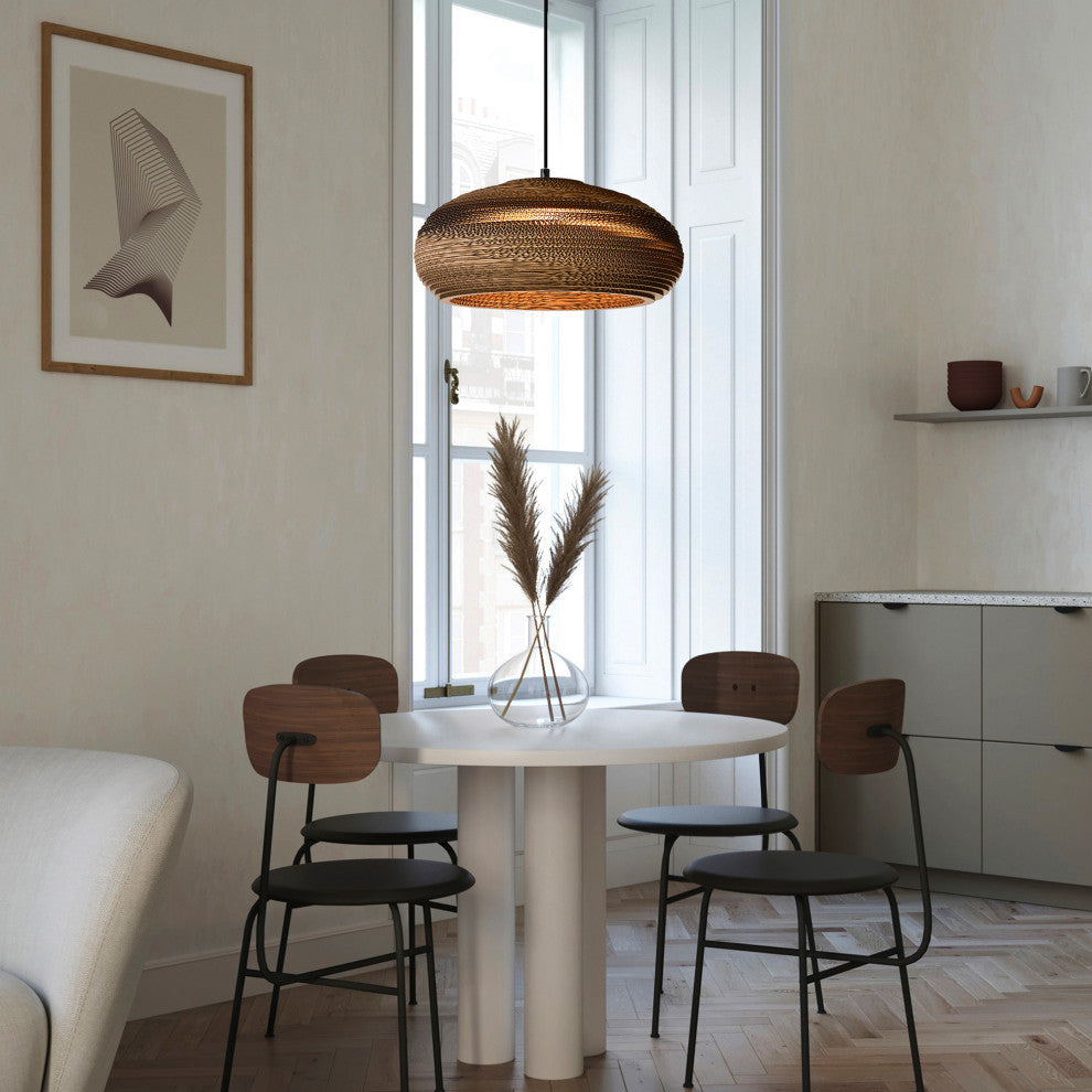 Matte Black Modern Nordic Style Pendant With Natural Brown Origami Paper Shade