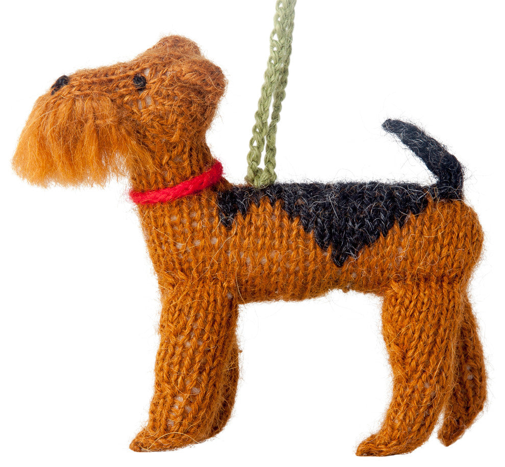Hand-Knit Airedale Christmas Ornament
