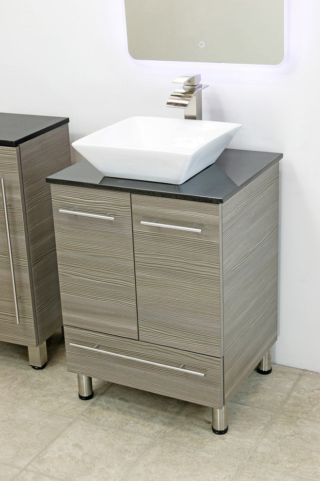 Windbay 24" Freestanding Vanity, Taupe Grey, Black Stone Countertop
