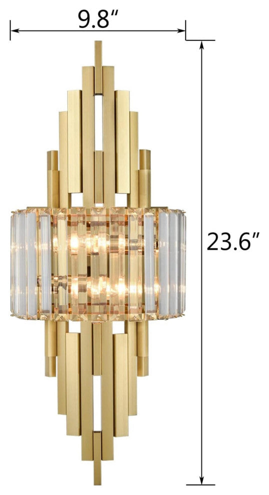 Modern Brass 2-Light Crystal Glass Wall Sconce