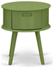 Gordon Round Night Stand End Table With Drawer, Clover Green Finish