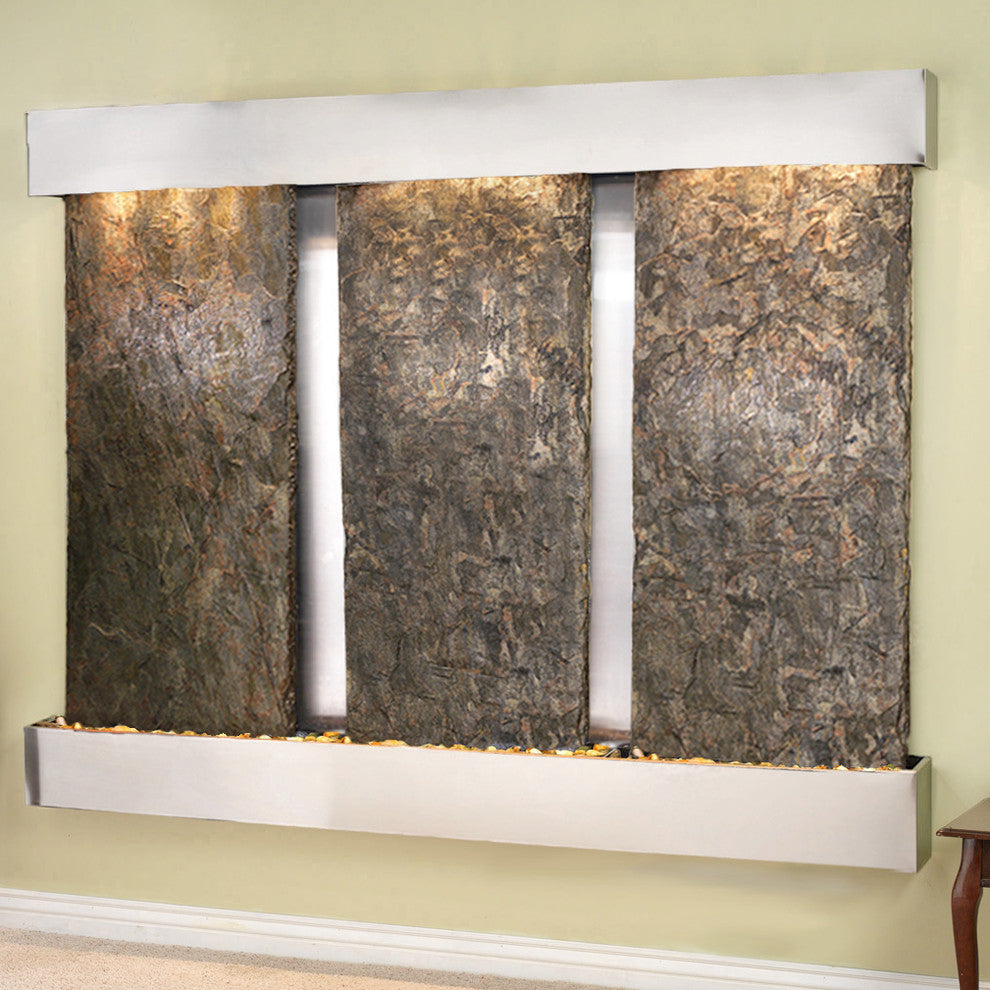 Deep Creek Falls Fountain, Green Slate, Stainless Steel, Square