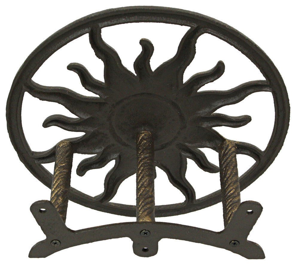Cast Iron Celestial Sun Wall Mounted Hanging Garden Hose Holder Bronze