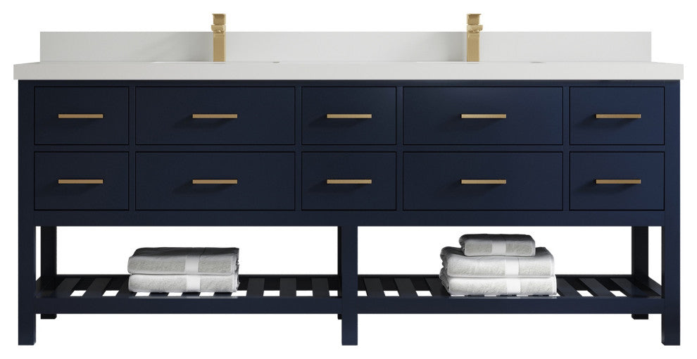 Parker 84 Double Sink Bathroom Vanity, Navy Blue 2" White Quartz