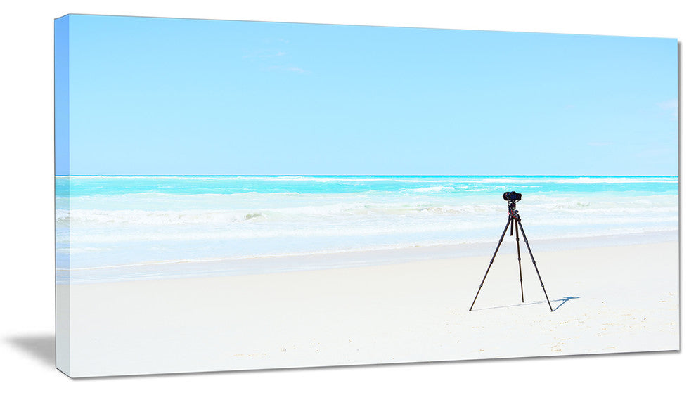 "Digital Camera and Tripod on Beach" Landscape Wall Art Print, 1 Panel, 60"x28"