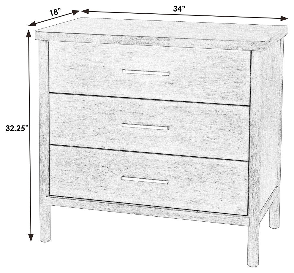 Lennon 3 Drawer Rounded Leg Dresser, Soft Brown